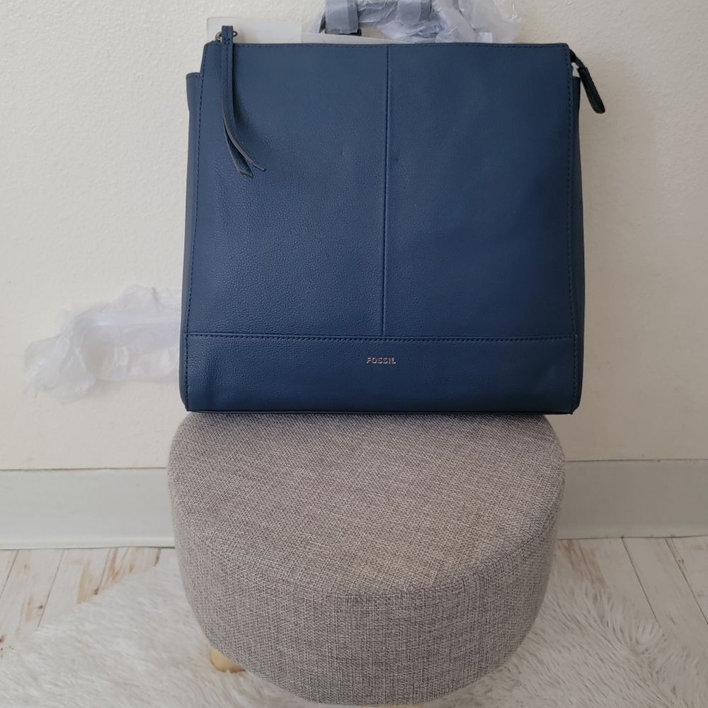 NWT Fossil Elina Blue Denim Leather Convertible Backpack  NWT $250 MRSP FS